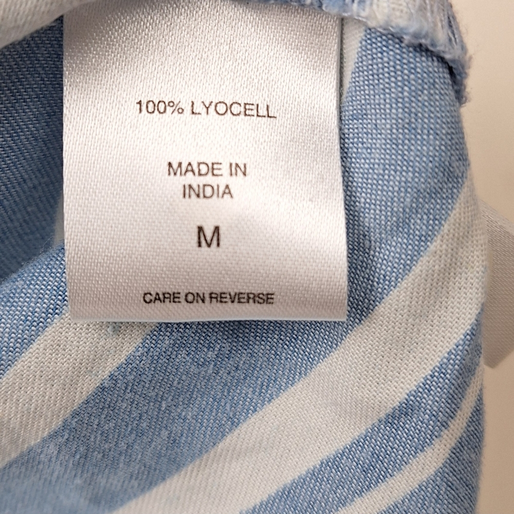 New York & Company Blue White Stripe Button‎ Up Shirt - Picture 12 of 15